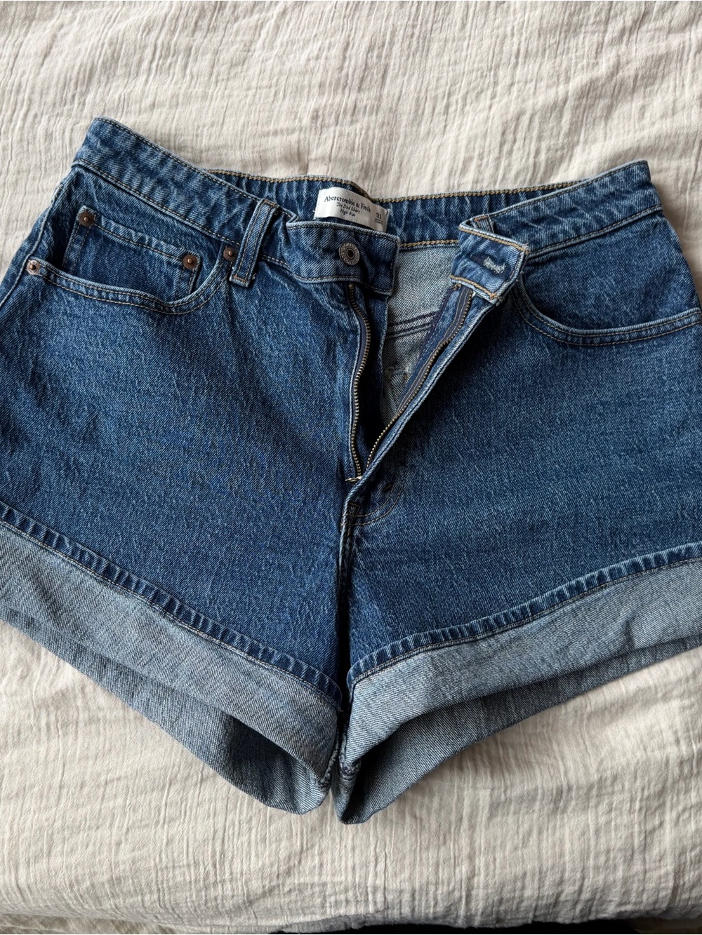 Abercrombie & Fitch Cuffed Blue Denim High-Rise Shorts